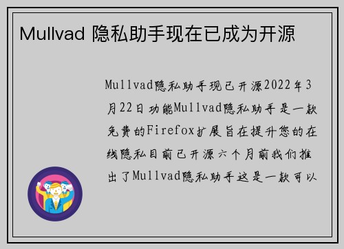 Mullvad 隐私助手现在已成为开源 